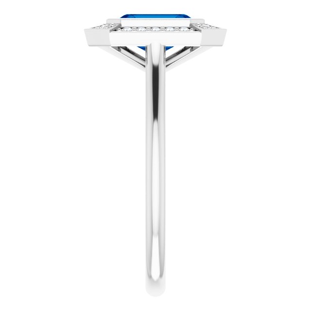 7 x 5mm LG Sapphire, Emerald Cut, Vintage Style Ring with LG Diamond Halo