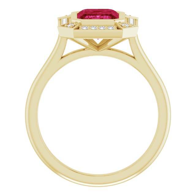 8 x 6mm LG Ruby, Emerald Cut, Vintage Style Ring with LG Diamond Halo