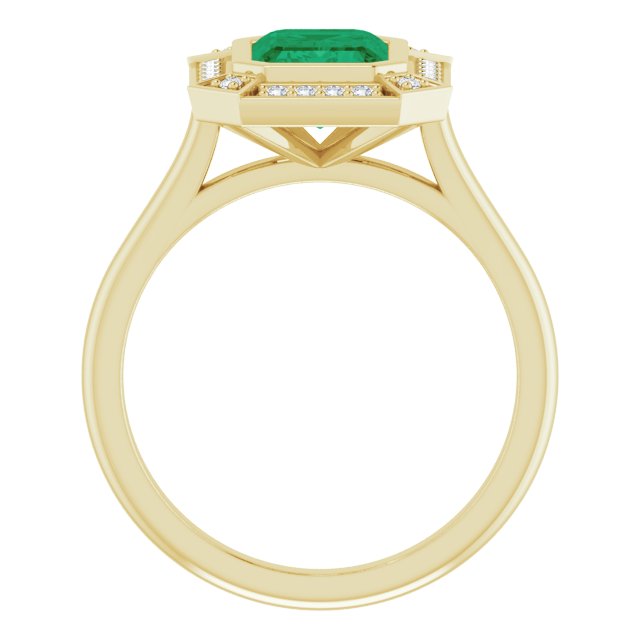 8 x 6mm LG Emerald, Vintage Style Ring with LG Diamond Halo