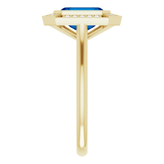 8 x 6mm LG Sapphire, Emerald Cut, Vintage Style Ring with LG Diamond Halo