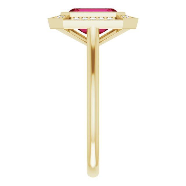 8 x 6mm LG Ruby, Emerald Cut, Vintage Style Ring with LG Diamond Halo