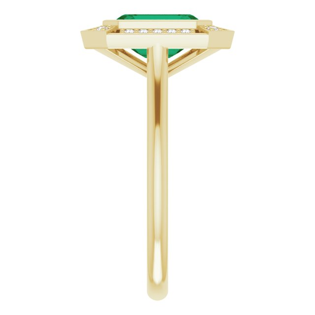 8 x 6mm LG Emerald, Vintage Style Ring with LG Diamond Halo