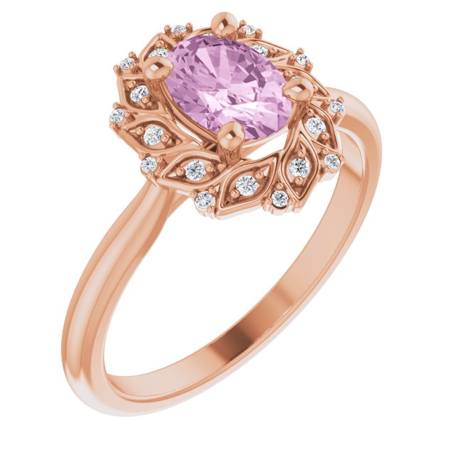 Light Pink LG Sapphire & Diamond Halo Ring