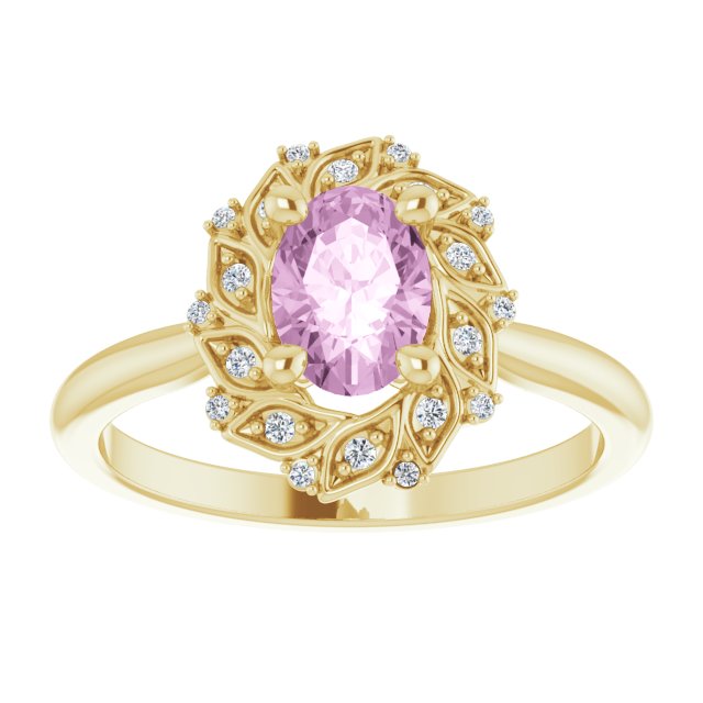 Light Pink LG Sapphire & Diamond Halo Ring